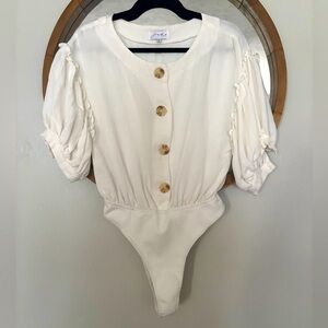 Sabo Woman’s White Puffy Sleeve Bodysuit Size Small